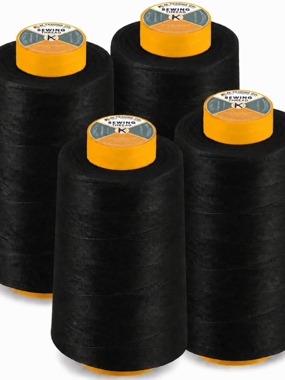 AK Trading 4-Pack Black All Purpose Sewing Thread Cones 6000 Yards Each of High